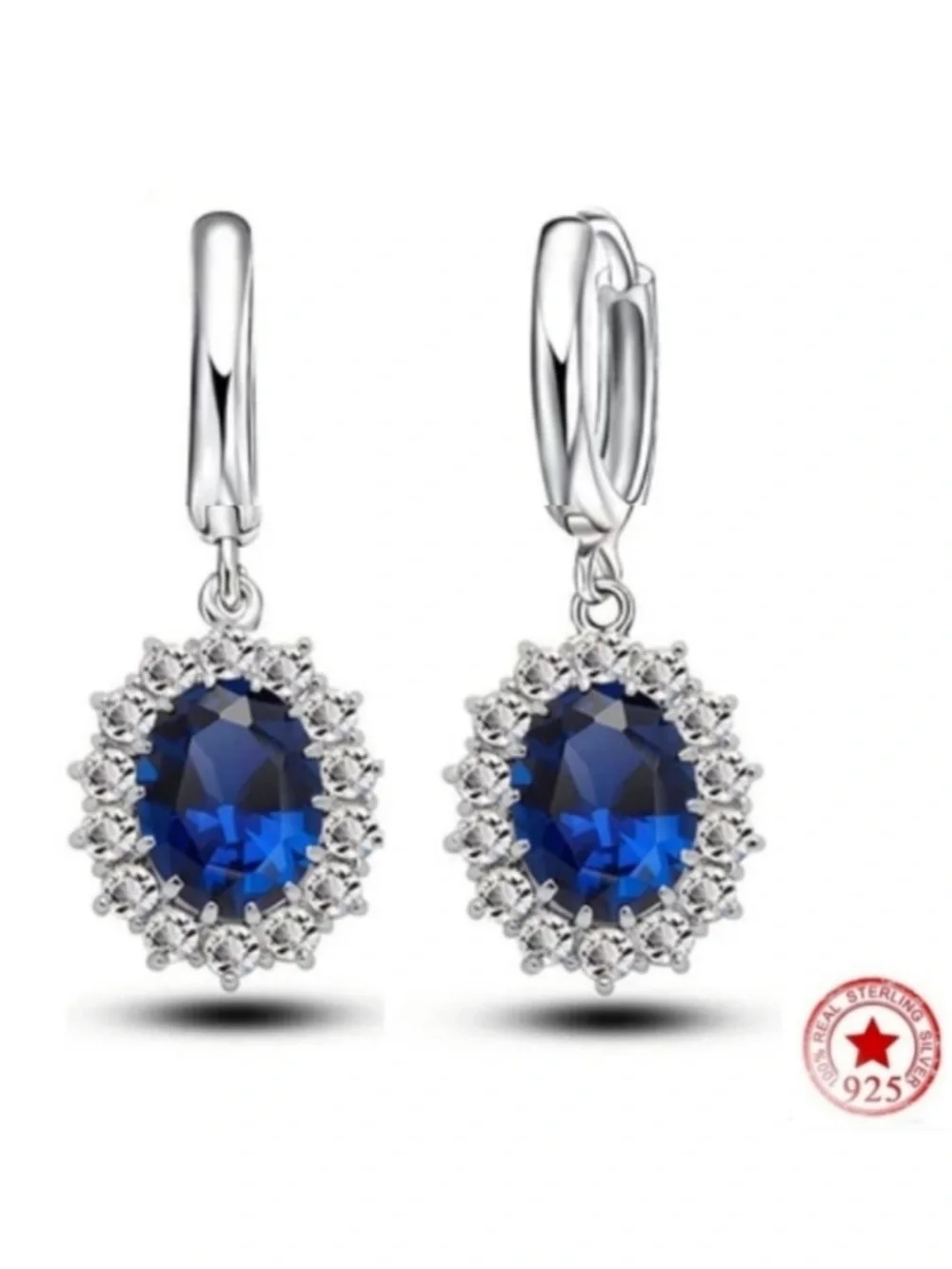 Swarovski Elements 925 Sterling Silver Blue Sapphire Diana Drop Earrings NEW